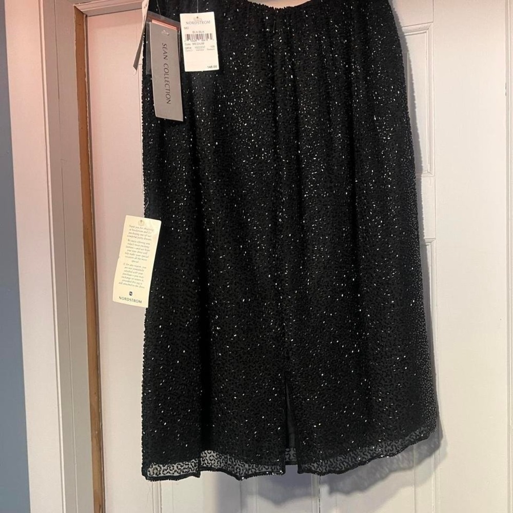 NWT Sean Collection black beaded long skirt